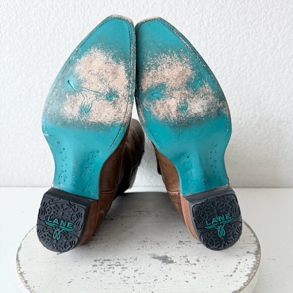 Lane EMMA JANE Womens Cowboy Boots 9 Burnt Caramel Western Cowgirl Mid Calf Tall - Picture 10 of 13